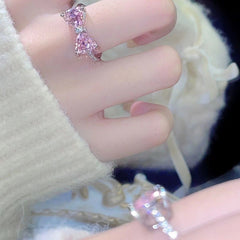 Princess Sparkle Pink Bow Zircon Ring