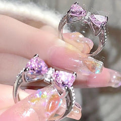 Princess Sparkle Pink Bow Zircon Ring