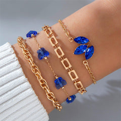 4-Piece Blue Flower & Butterfly Rhinestone Bracelet Collection