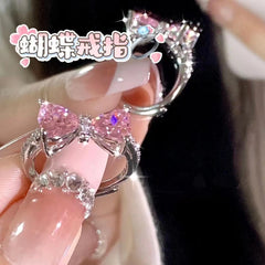 Princess Sparkle Pink Bow Zircon Ring
