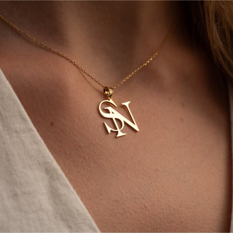 Gold Script Personalized Letter Pendant Necklace