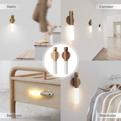 Auto LED USB Magnetic Wood Wireless Night Light with PIR Sensor