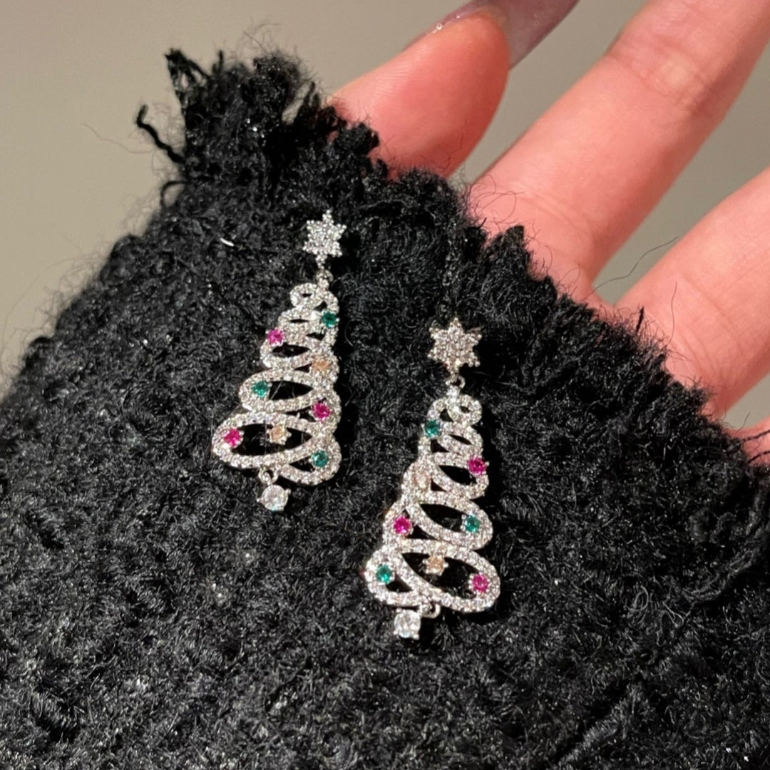 Sparkle Tree Zircon Tassel Earrings
