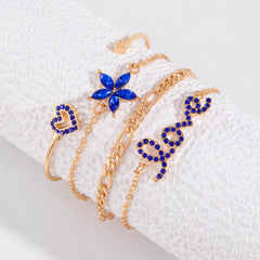4-Piece Blue Flower & Butterfly Rhinestone Bracelet Collection