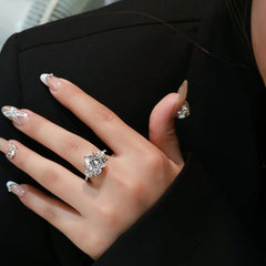 Heart Spark 12mm Diamond Inlaid 925 Silver Ring