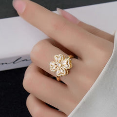 Rotating Clover Charm Ring European & American Ins Style