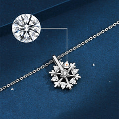 Frosted Elegance Rotatable 925 Silver Snowflake Necklace with Rhinestones