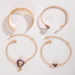 4-Piece Blue Flower & Butterfly Rhinestone Bracelet Collection