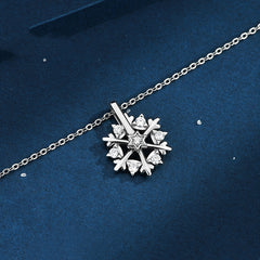 Frosted Elegance Rotatable 925 Silver Snowflake Necklace with Rhinestones