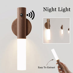 Auto LED USB Magnetic Wood Wireless Night Light with PIR Sensor
