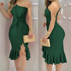 Elegance Fit Solid Color Slim Long Dress