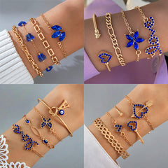 4-Piece Blue Flower & Butterfly Rhinestone Bracelet Collection