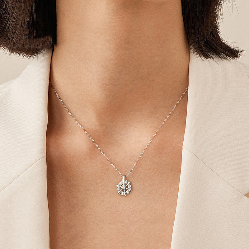 Frosted Elegance Rotatable 925 Silver Snowflake Necklace with Rhinestones