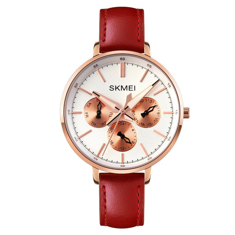 Retro Chic Six-Pin Leather Women's Quartz Watch