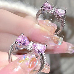 Princess Sparkle Pink Bow Zircon Ring