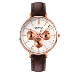 Retro Chic Six-Pin Leather Women's Quartz Watch
