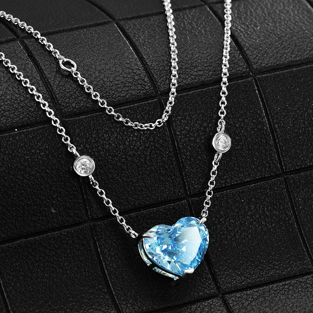 Ocean Spark Blue Heart Zircon Necklace