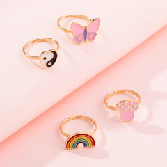 Euro Charm Heart & Butterfly Adjustable Ring
