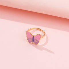 Euro Charm Heart & Butterfly Adjustable Ring