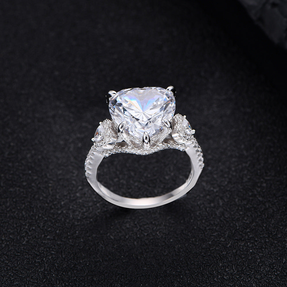 Heart Spark 12mm Diamond Inlaid 925 Silver Ring