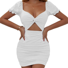 Elegance Flow Hollow Pleated Puff Sleeve Top