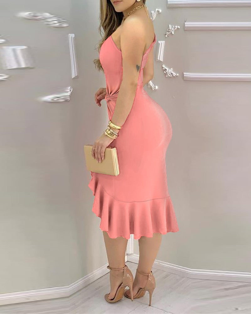 Elegance Fit Solid Color Slim Long Dress