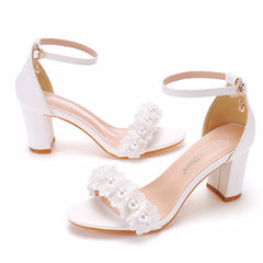 Blossom Stride Beaded High Heel Sandals