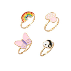 Euro Charm Heart & Butterfly Adjustable Ring