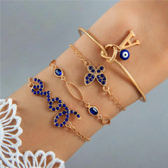 4-Piece Blue Flower & Butterfly Rhinestone Bracelet Collection