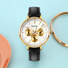 Retro Chic Six-Pin Leather Women's Quartz Watch