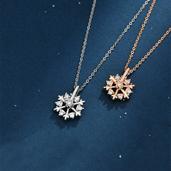 Frosted Elegance Rotatable 925 Silver Snowflake Necklace with Rhinestones