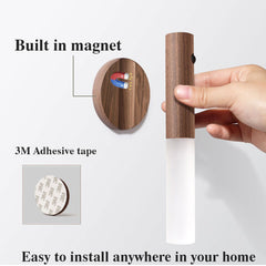 Auto LED USB Magnetic Wood Wireless Night Light with PIR Sensor
