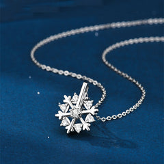 Frosted Elegance Rotatable 925 Silver Snowflake Necklace with Rhinestones