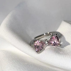 Princess Sparkle Pink Bow Zircon Ring