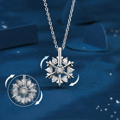 Frosted Elegance Rotatable 925 Silver Snowflake Necklace with Rhinestones