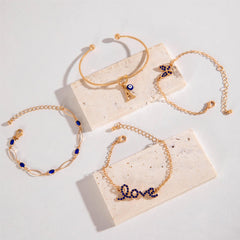 4-Piece Blue Flower & Butterfly Rhinestone Bracelet Collection