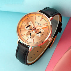 Retro Chic Six-Pin Leather Women's Quartz Watch