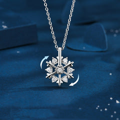 Frosted Elegance Rotatable 925 Silver Snowflake Necklace with Rhinestones
